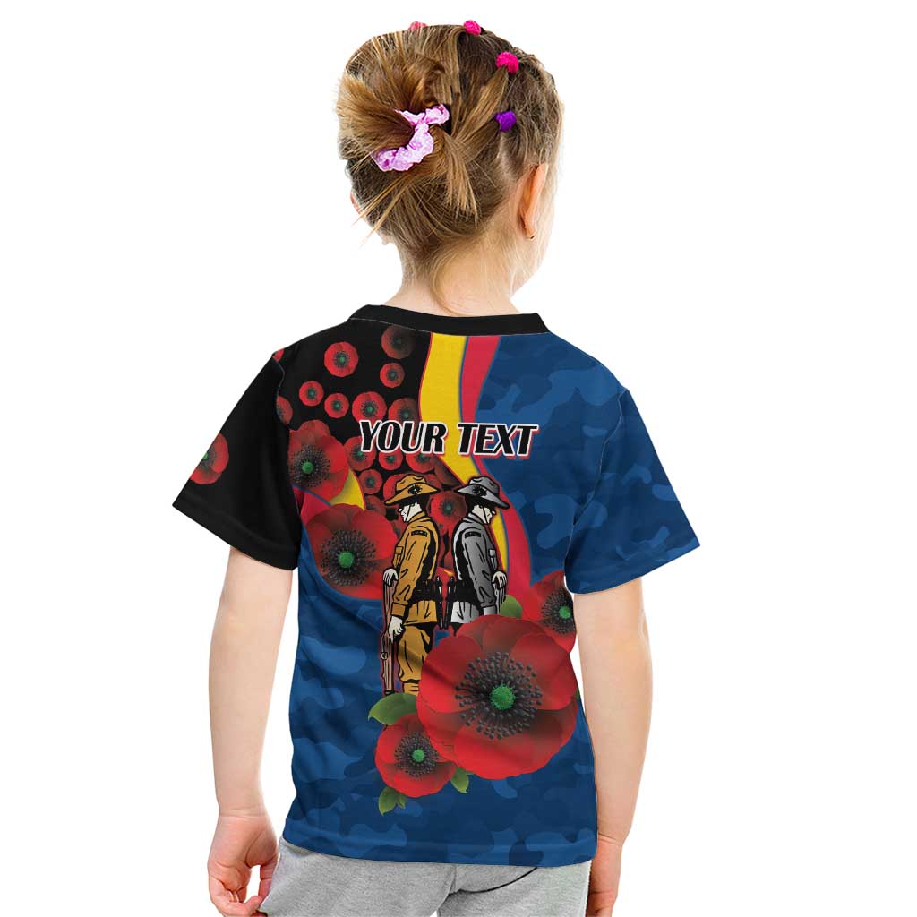 Adelaide Crows ANZAC Personalised Kid T Shirt Lest We Forget Poppy Camo