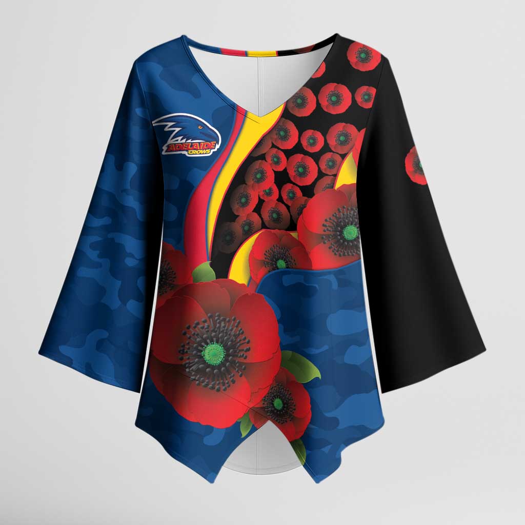 Adelaide Crows ANZAC Personalised Kimono Sleeve Blouse Lest We Forget Poppy Camo