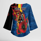 Adelaide Crows ANZAC Personalised Kimono Sleeve Blouse Lest We Forget Poppy Camo