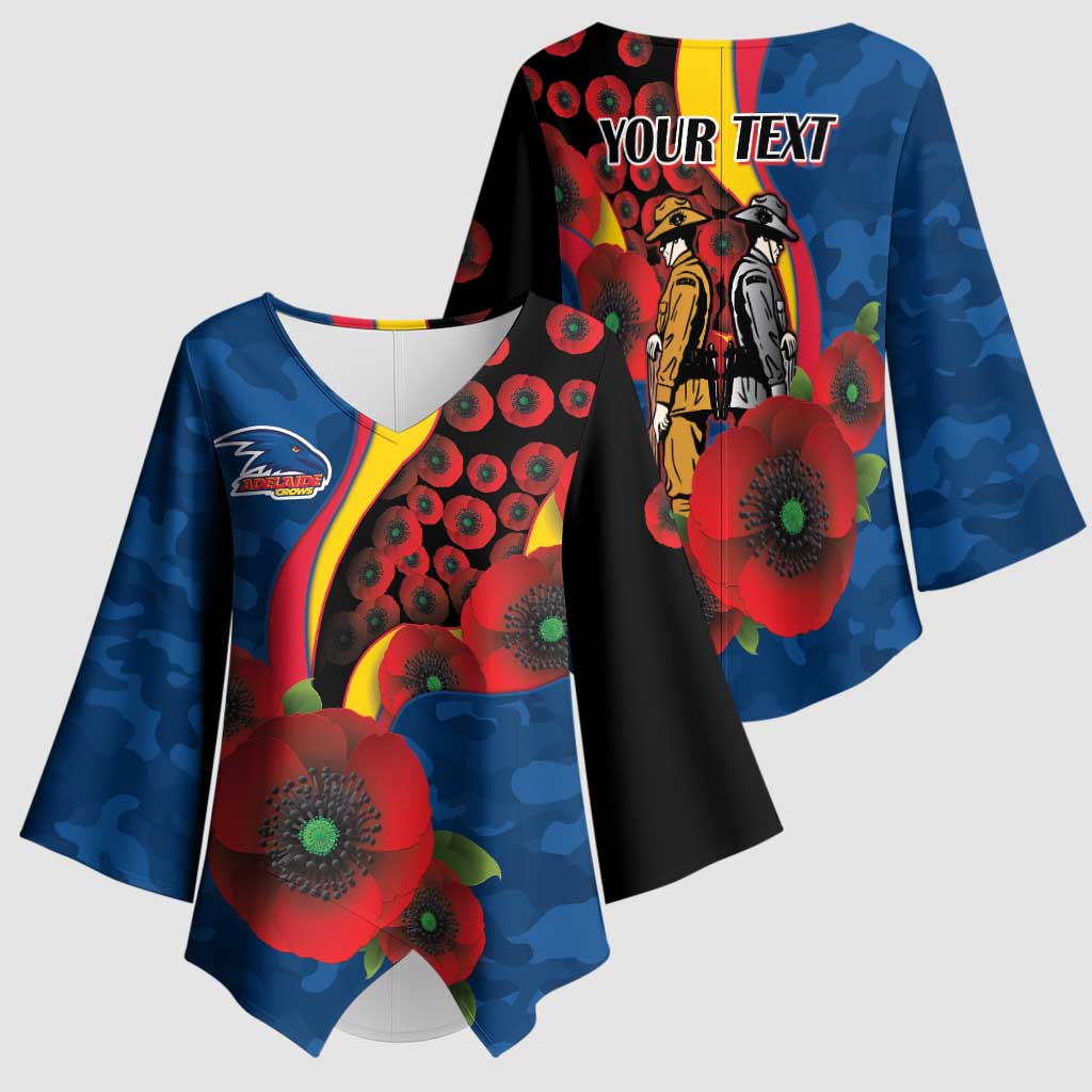 Adelaide Crows ANZAC Personalised Kimono Sleeve Blouse Lest We Forget Poppy Camo