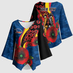 Adelaide Crows ANZAC Personalised Kimono Sleeve Blouse Lest We Forget Poppy Camo