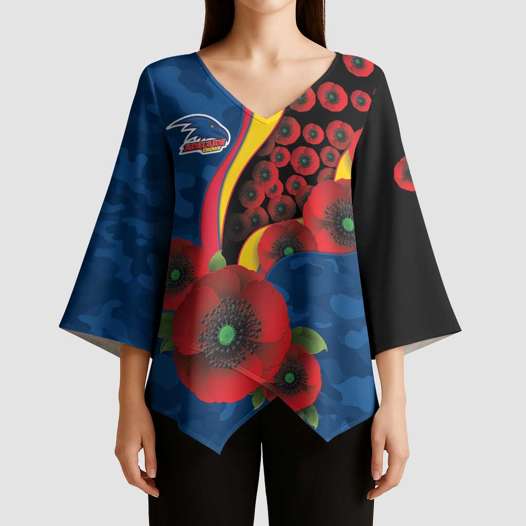 Adelaide Crows ANZAC Personalised Kimono Sleeve Blouse Lest We Forget Poppy Camo