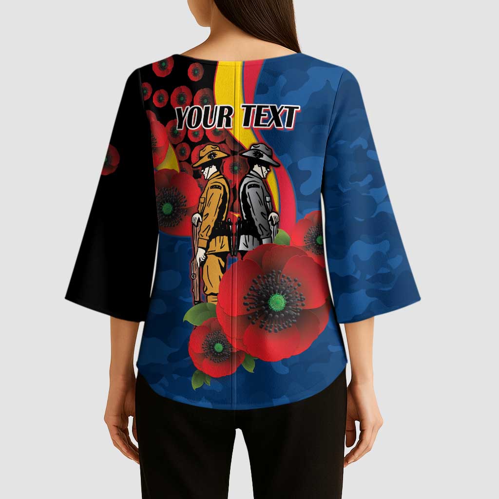Adelaide Crows ANZAC Personalised Kimono Sleeve Blouse Lest We Forget Poppy Camo
