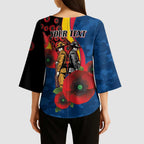Adelaide Crows ANZAC Personalised Kimono Sleeve Blouse Lest We Forget Poppy Camo
