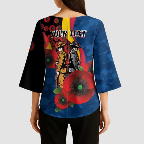 Adelaide Crows ANZAC Personalised Kimono Sleeve Blouse Lest We Forget Poppy Camo