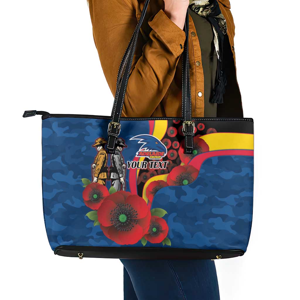 Adelaide Crows ANZAC Personalised Leather Tote Bag Lest We Forget Poppy Camo