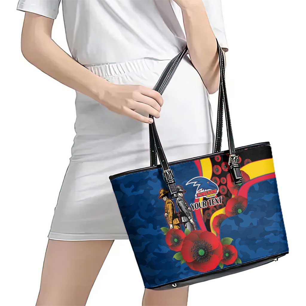 Adelaide Crows ANZAC Personalised Leather Tote Bag Lest We Forget Poppy Camo