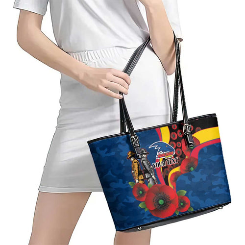 Adelaide Crows ANZAC Personalised Leather Tote Bag Lest We Forget Poppy Camo
