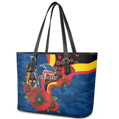 Adelaide Crows ANZAC Personalised Leather Tote Bag Lest We Forget Poppy Camo