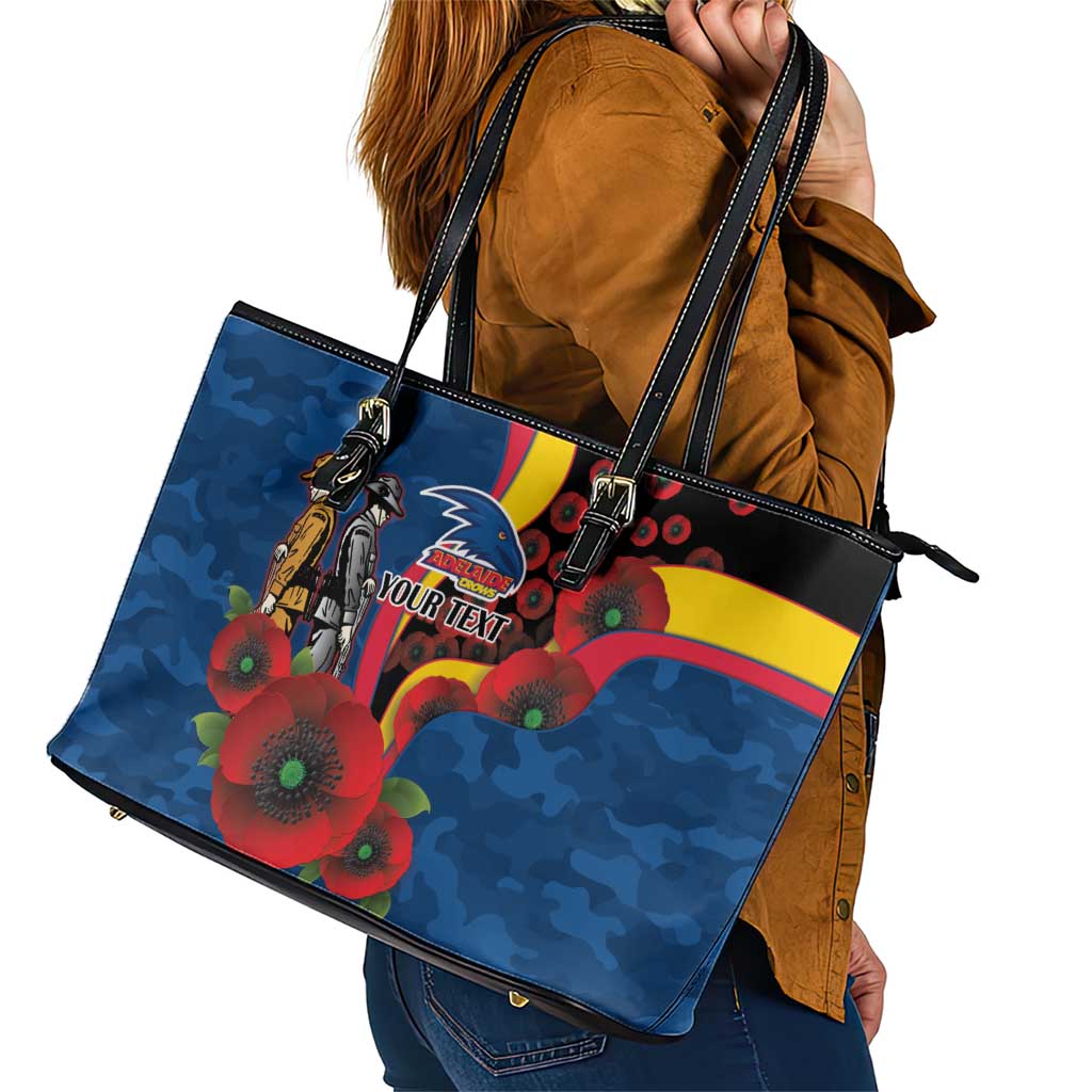 Adelaide Crows ANZAC Personalised Leather Tote Bag Lest We Forget Poppy Camo