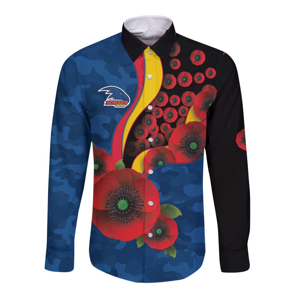 Adelaide Crows ANZAC Personalised Long Sleeve Button Shirt Lest We Forget Poppy Camo