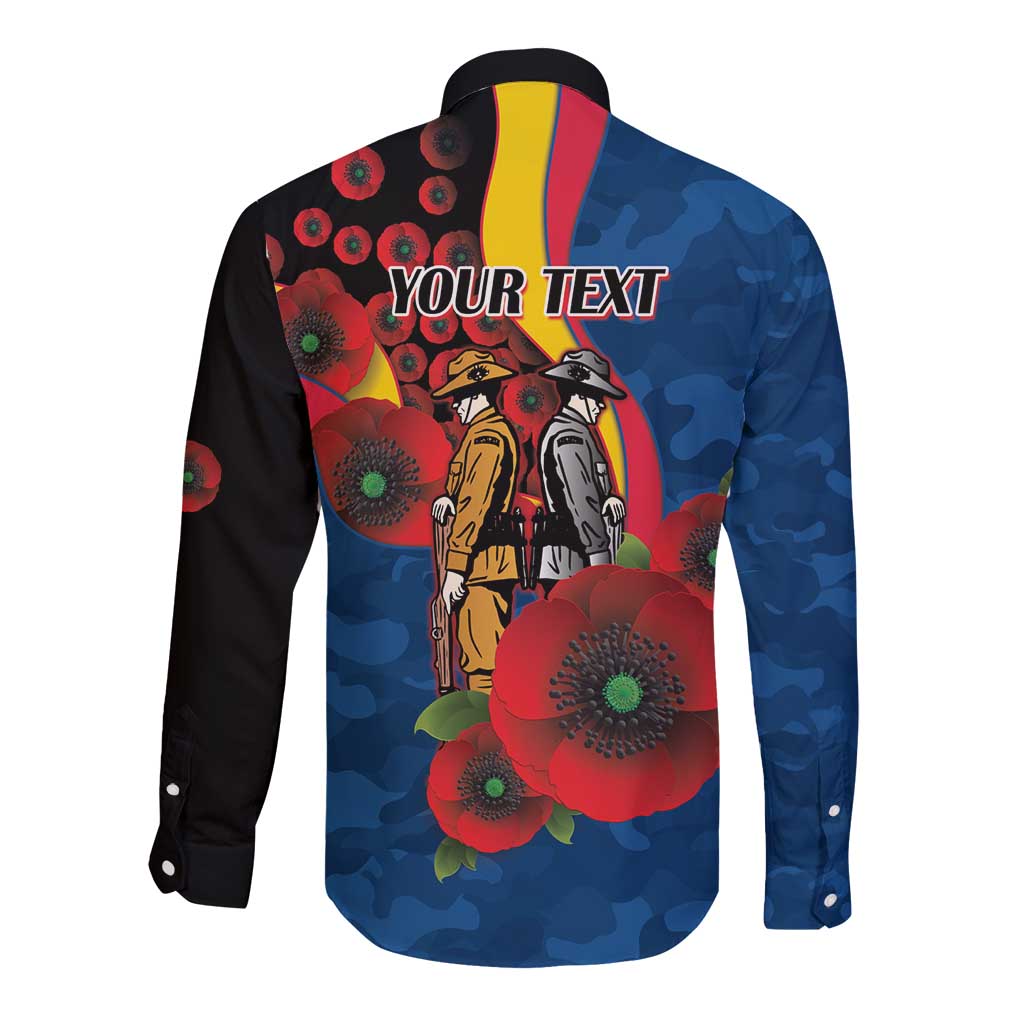 Adelaide Crows ANZAC Personalised Long Sleeve Button Shirt Lest We Forget Poppy Camo