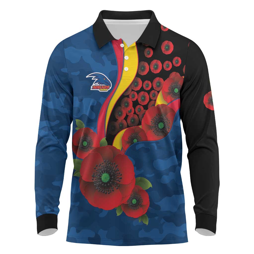 Adelaide Crows ANZAC Personalised Long Sleeve Polo Shirt Lest We Forget Poppy Camo