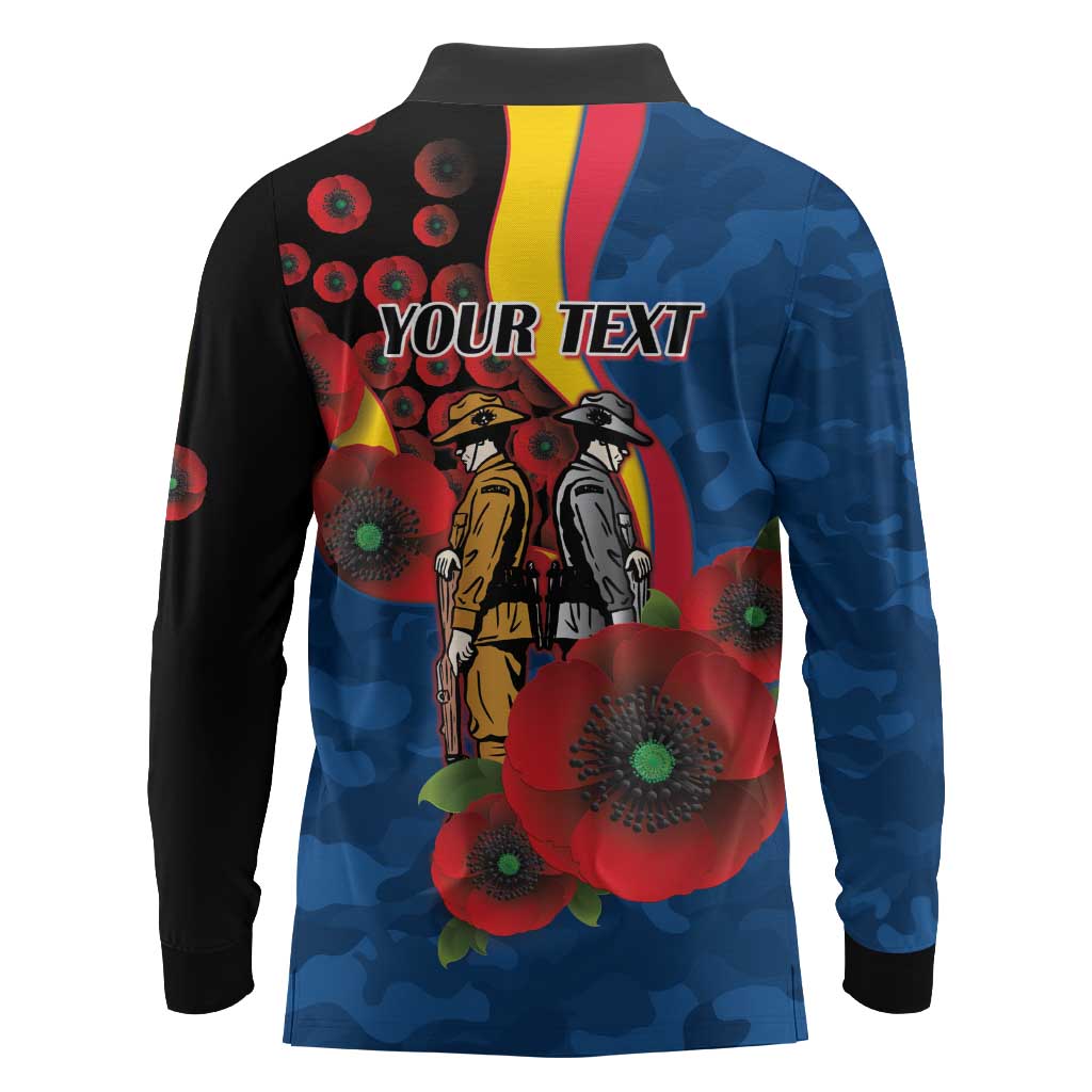 Adelaide Crows ANZAC Personalised Long Sleeve Polo Shirt Lest We Forget Poppy Camo