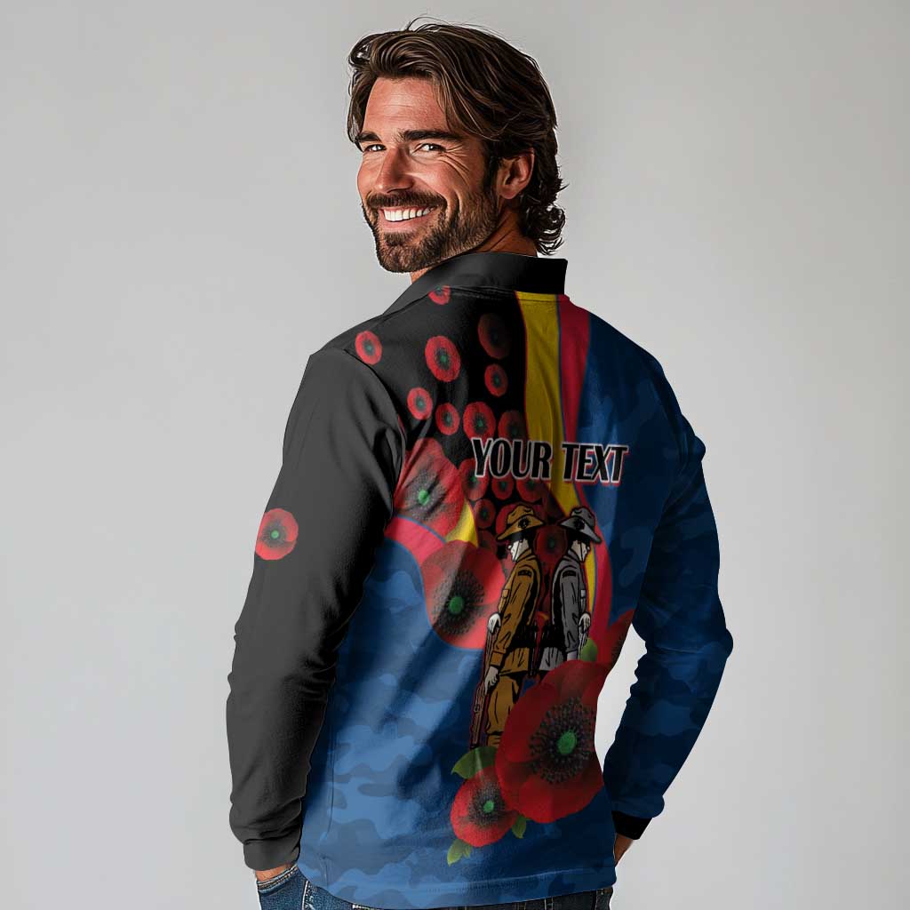 Adelaide Crows ANZAC Personalised Long Sleeve Polo Shirt Lest We Forget Poppy Camo