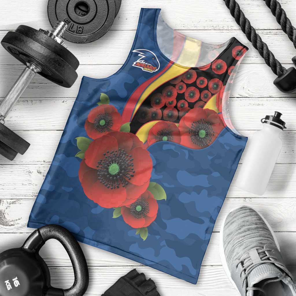 Adelaide Crows ANZAC Personalised Men Tank Top Lest We Forget Poppy Camo