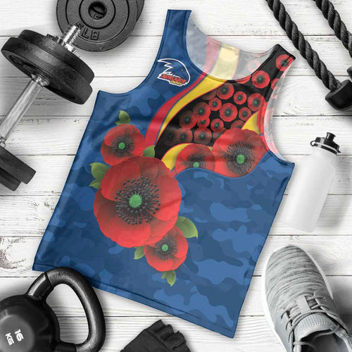 Adelaide Crows ANZAC Personalised Men Tank Top Lest We Forget Poppy Camo