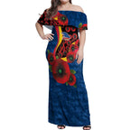 Adelaide Crows ANZAC Personalised Off Shoulder Maxi Dress Lest We Forget Poppy Camo