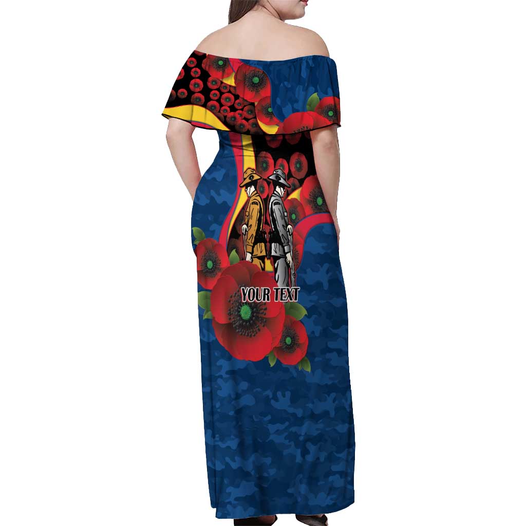 Adelaide Crows ANZAC Personalised Off Shoulder Maxi Dress Lest We Forget Poppy Camo