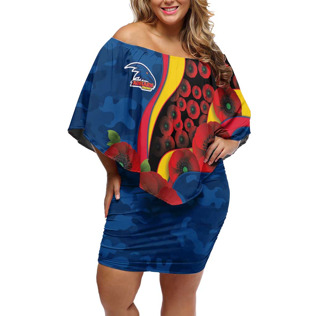Adelaide Crows ANZAC Personalised Off Shoulder Short Dress Lest We Forget Poppy Camo