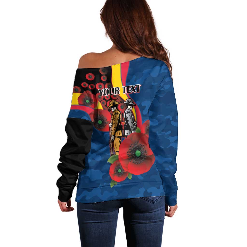 Adelaide Crows ANZAC Personalised Off Shoulder Sweater Lest We Forget Poppy Camo