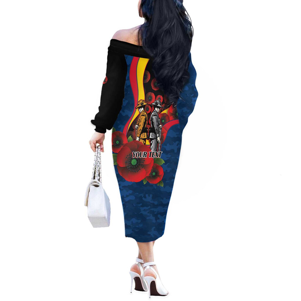 Adelaide Crows ANZAC Personalised Off The Shoulder Long Sleeve Dress Lest We Forget Poppy Camo