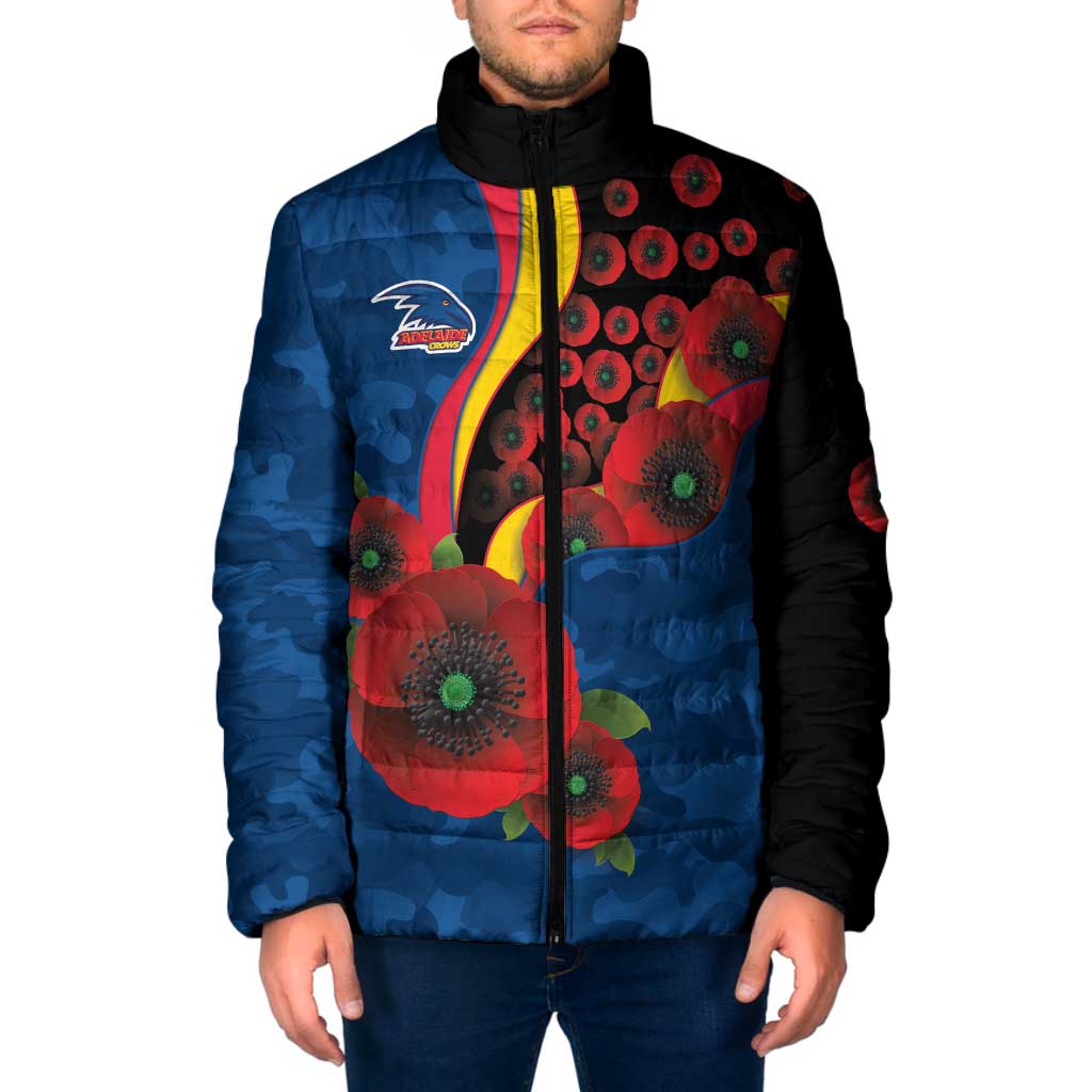 Adelaide Crows ANZAC Personalised Padded Jacket Lest We Forget Poppy Camo