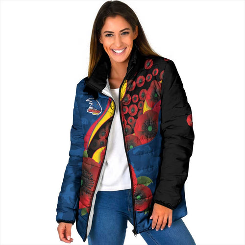 Adelaide Crows ANZAC Personalised Padded Jacket Lest We Forget Poppy Camo