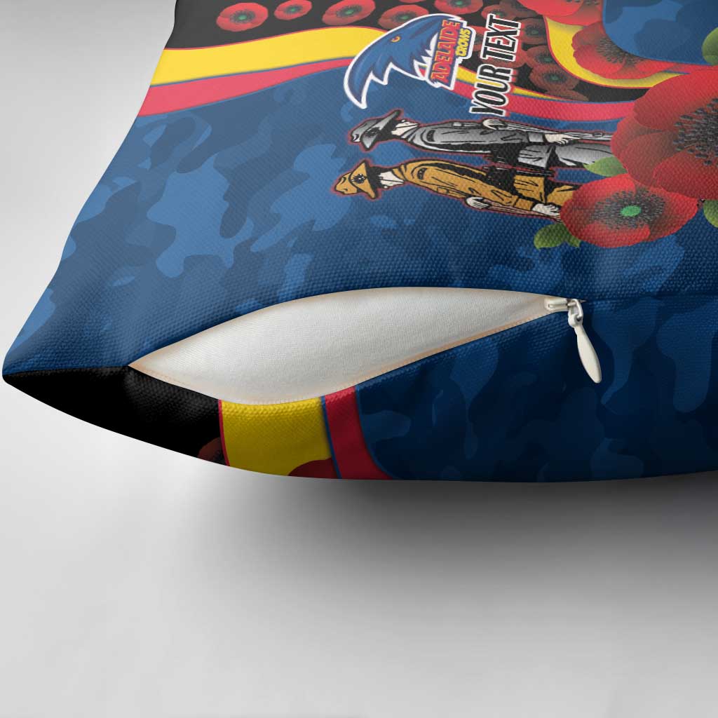 Adelaide Crows ANZAC Personalised Pillow Cover Lest We Forget Poppy Camo