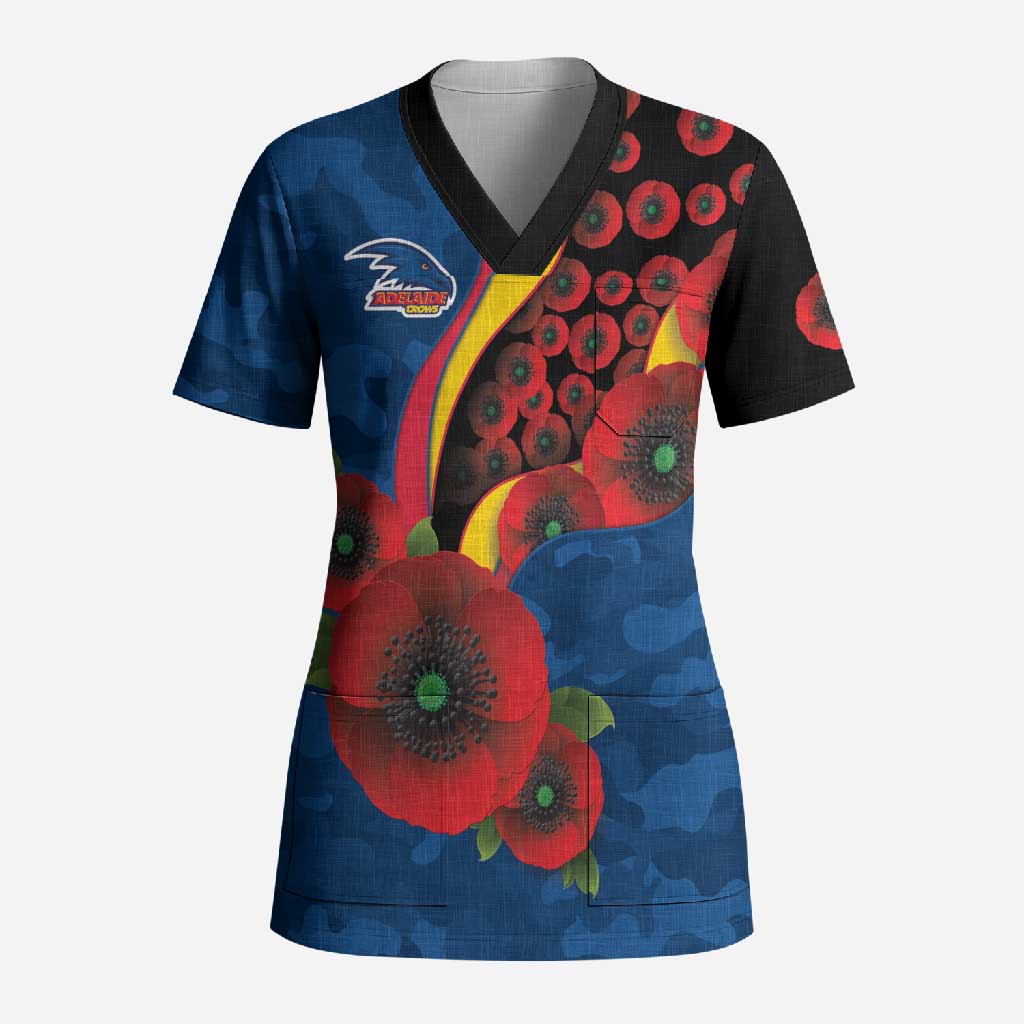 Adelaide Crows ANZAC Personalised Scrub Top Lest We Forget Poppy Camo