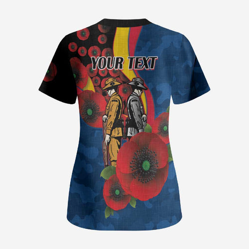 Adelaide Crows ANZAC Personalised Scrub Top Lest We Forget Poppy Camo