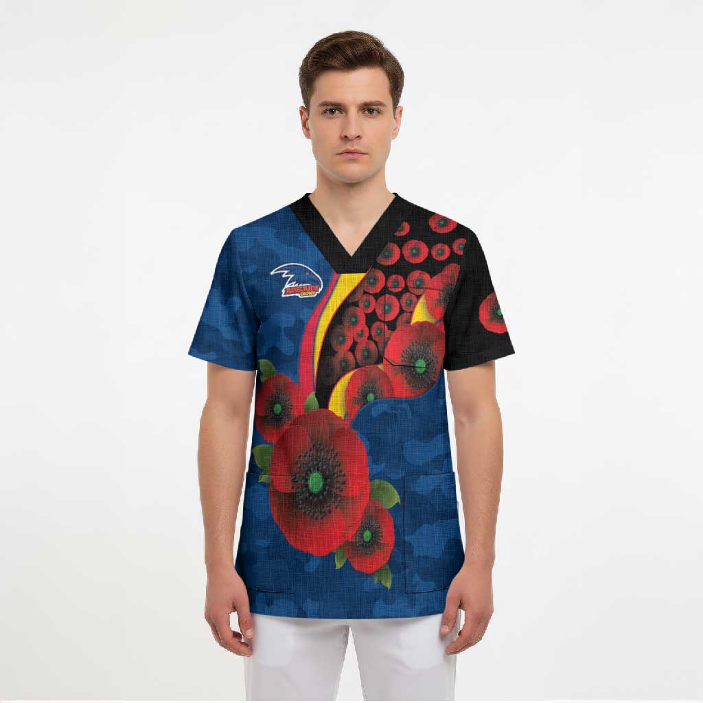 Adelaide Crows ANZAC Personalised Scrub Top Lest We Forget Poppy Camo
