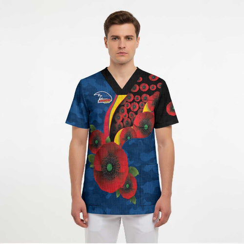 Adelaide Crows ANZAC Personalised Scrub Top Lest We Forget Poppy Camo