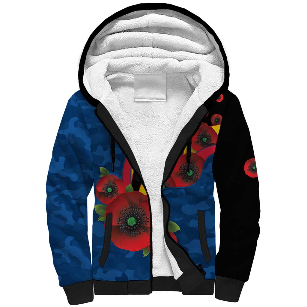Adelaide Crows ANZAC Personalised Sherpa Hoodie Lest We Forget Poppy Camo
