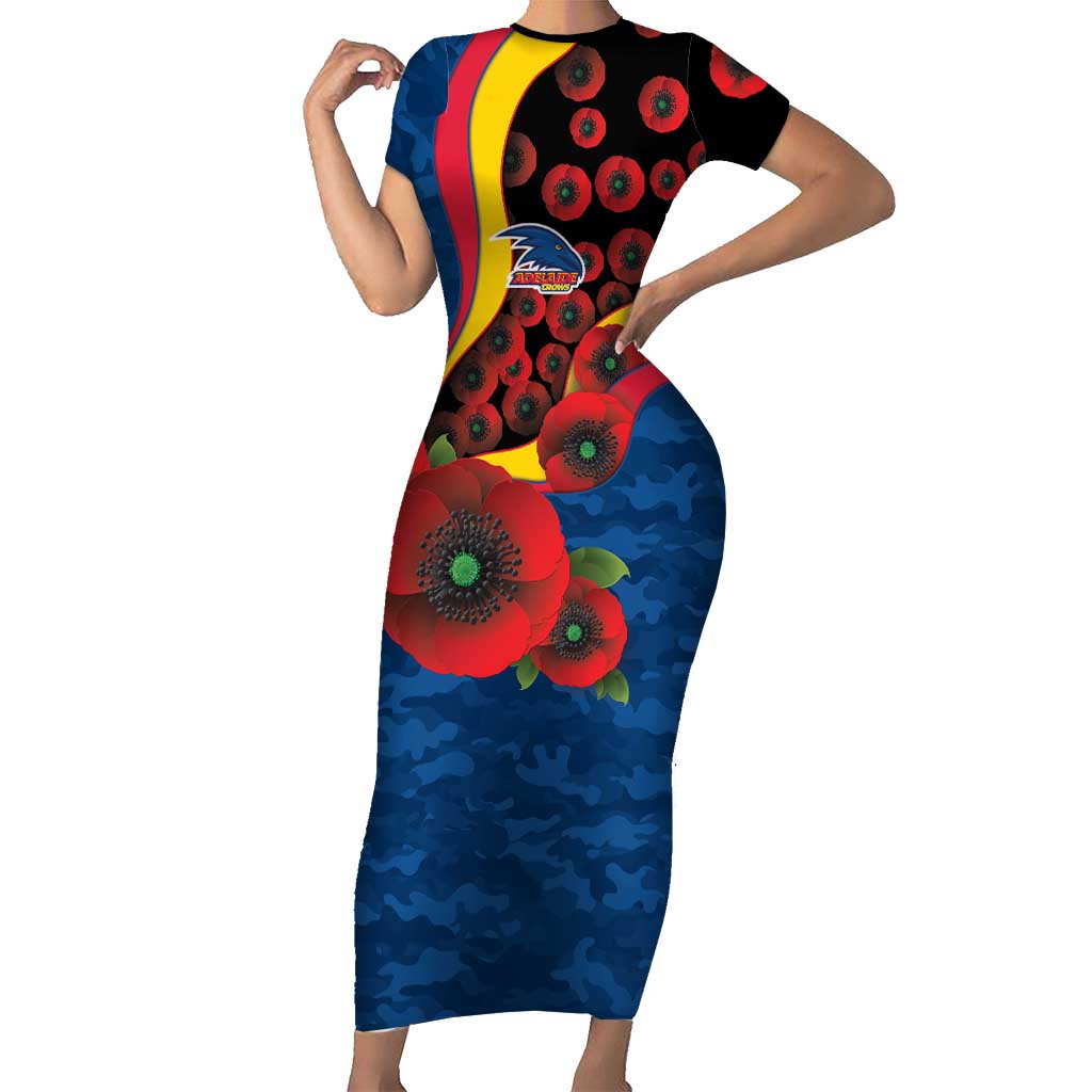 Adelaide Crows ANZAC Personalised Short Sleeve Bodycon Dress Lest We Forget Poppy Camo
