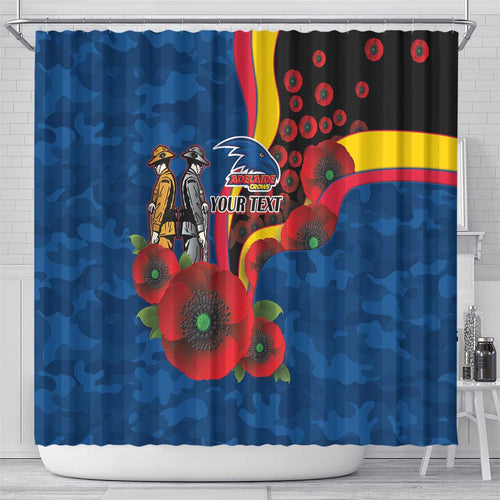 Adelaide Crows ANZAC Personalised Shower Curtain Lest We Forget Poppy Camo