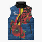 Adelaide Crows ANZAC Personalised Sleeveless Puffer Jacket Lest We Forget Poppy Camo