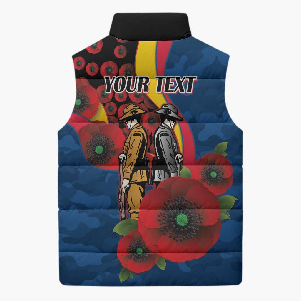 Adelaide Crows ANZAC Personalised Sleeveless Puffer Jacket Lest We Forget Poppy Camo