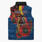 Adelaide Crows ANZAC Personalised Sleeveless Puffer Jacket Lest We Forget Poppy Camo