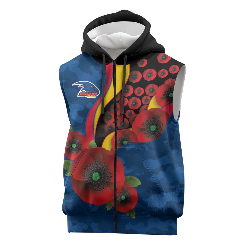 Adelaide Crows ANZAC Personalised Sleeveless Zip Hoodie Lest We Forget Poppy Camo