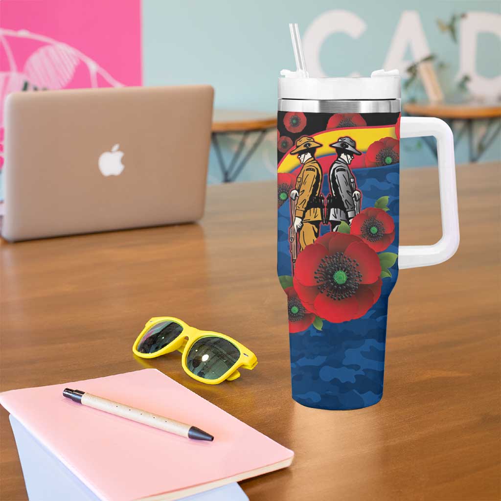 Adelaide Crows ANZAC Personalised Tumbler With Handle Lest We Forget Poppy Camo