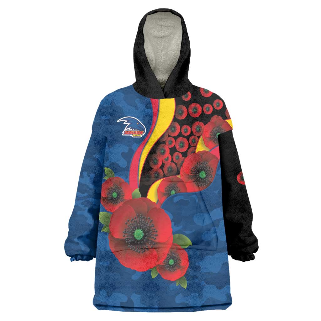 Adelaide Crows ANZAC Personalised Wearable Blanket Hoodie Lest We Forget Poppy Camo