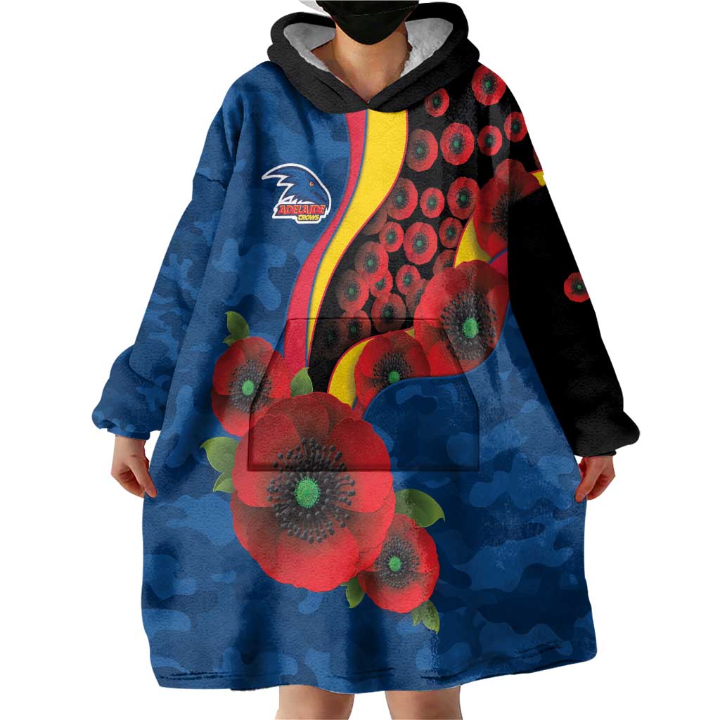 Adelaide Crows ANZAC Personalised Wearable Blanket Hoodie Lest We Forget Poppy Camo