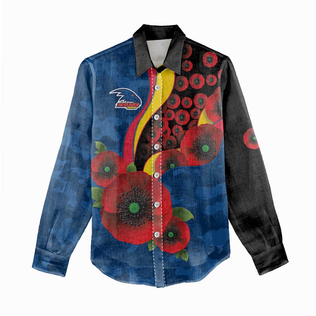 Adelaide Crows ANZAC Personalised Women Casual Shirt Lest We Forget Poppy Camo