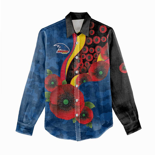 Adelaide Crows ANZAC Personalised Women Casual Shirt Lest We Forget Poppy Camo