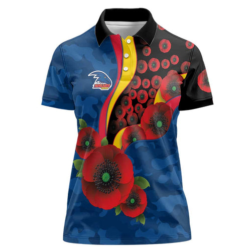 Adelaide Crows ANZAC Personalised Women Polo Shirt Lest We Forget Poppy Camo