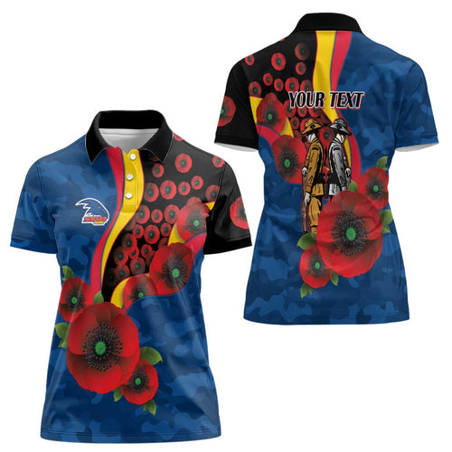 Adelaide Crows ANZAC Personalised Women Polo Shirt Lest We Forget Poppy Camo