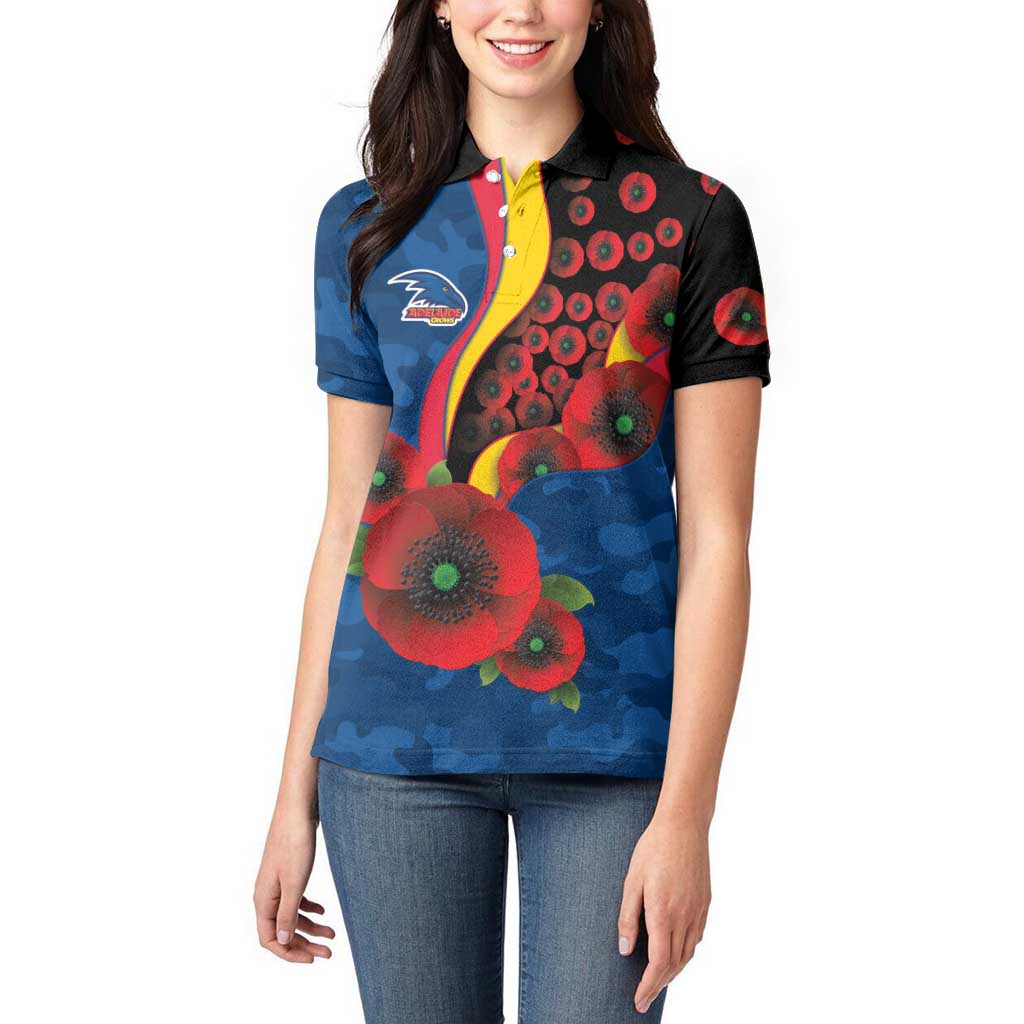 Adelaide Crows ANZAC Personalised Women Polo Shirt Lest We Forget Poppy Camo
