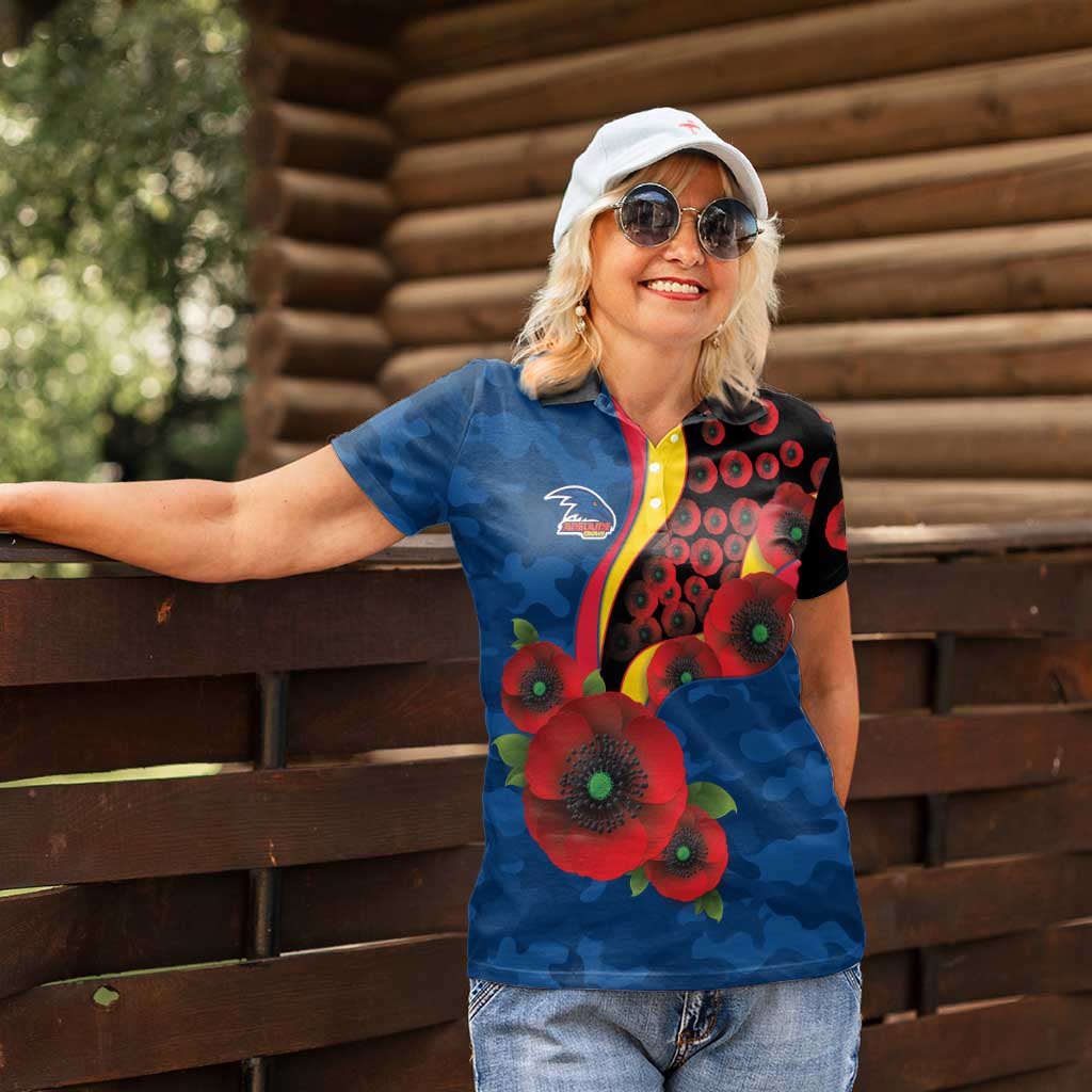 Adelaide Crows ANZAC Personalised Women Polo Shirt Lest We Forget Poppy Camo