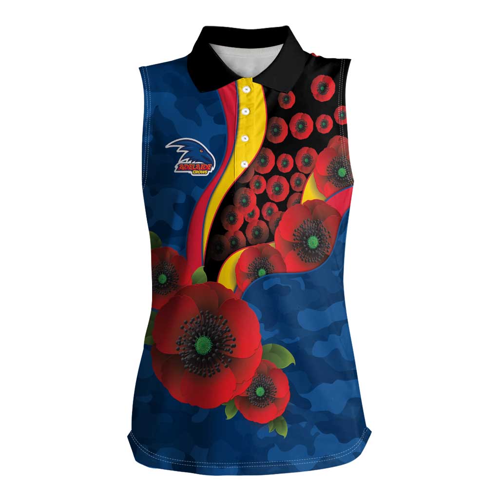 Adelaide Crows ANZAC Personalised Women Sleeveless Polo Shirt Lest We Forget Poppy Camo
